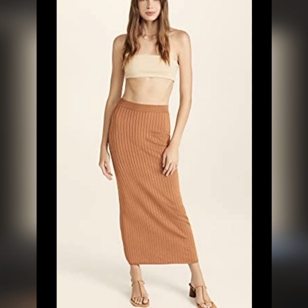 Mango Women's Ribbed Burtn Orange Skirt Size XS